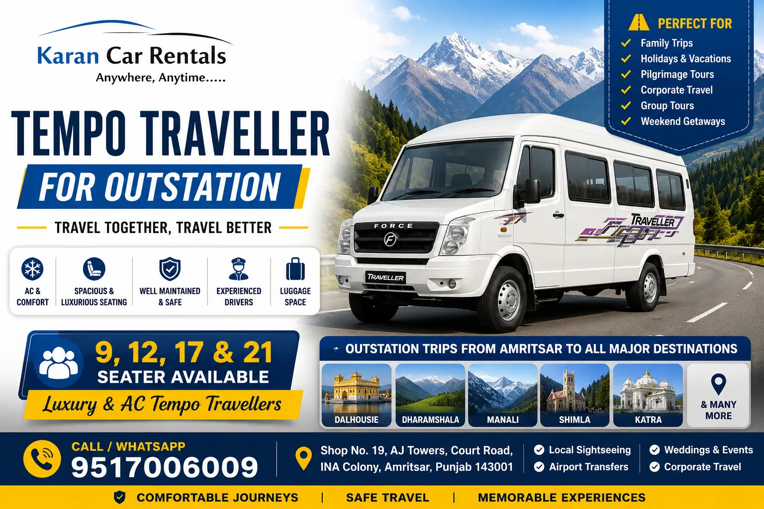 tempo traveller hire for outstation from amritsar
